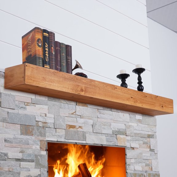 TECANA 66" Solid Wood Floating Fireplace Mantel, Rustic Farmhouse Shelf with Invisible Bracket