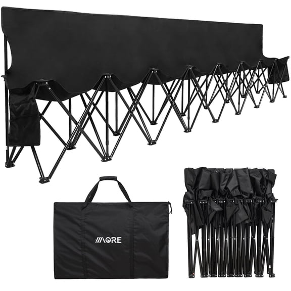 TECANA 8-Seat Portable Folding Team Bench with Backrest & Bag, Black