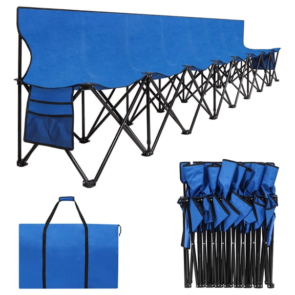 TECANA 8 Seats Portable Folding Team Bench with Backrest & Carry Bag, Blue