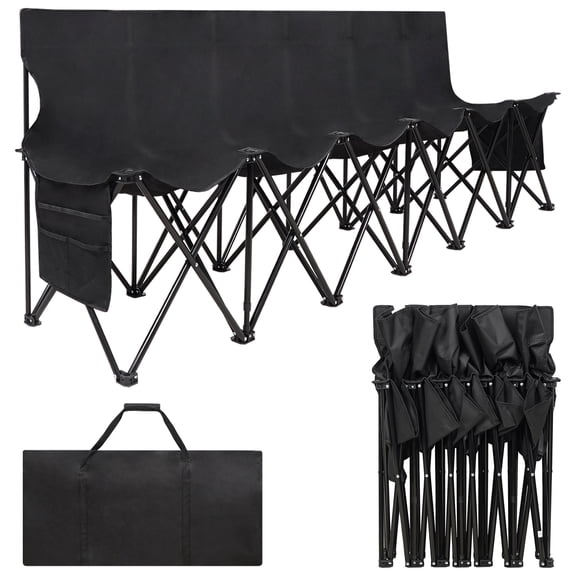 TECANA 6-Seat Foldable Portable Sports Bench, Mesh Backrest & Carry Bag, Black