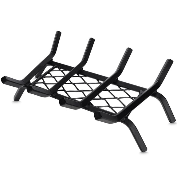 TECANA  Heavy-Duty Cast Iron Fireplace Grate with Ember Retainer  for Wood Stoves, Fire Pits, Camping