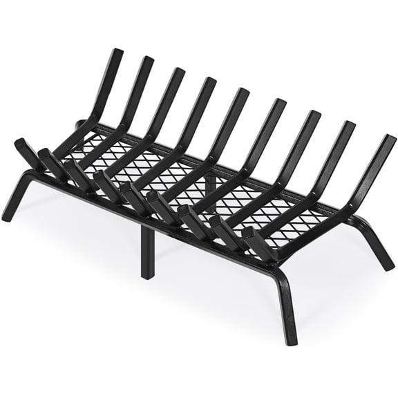 TECANA Indoor Outdoor Fireplace Grate 30 Inch Steel Log Holder with Ember Mesh Retainer
