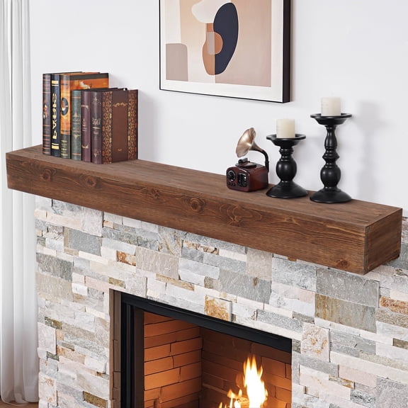 TECANA Solid Wood Floating Fireplace Mantel, 54" Rustic Farmhouse Shelf with Invisible Brackets, 100lbs Capacity