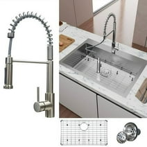 TECASA 33" x 22" Kitchen Sink, Dual Mount Drop-in or Undermount Sink, Single Bowl Topmount Stainless Steel Kitchen Sink, Stainless Steel Sink with Faucet Combo