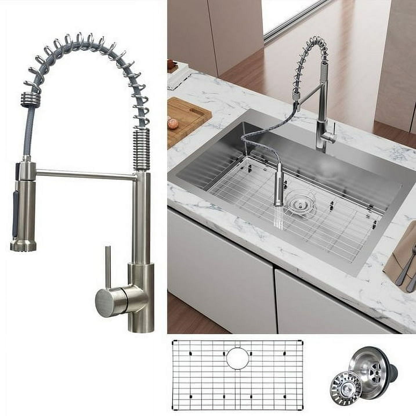 33" Stainless Steel Drop-In Single Bowl Kitchen Sink with Faucet