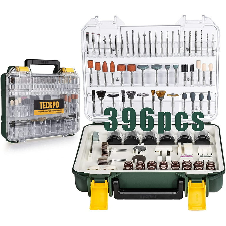 TECCPO 396Pcs Rotary Tool Accessory Kit with Storage Case, 1/8 Shank  Electric Grinder Universal Fitment - TPAK01H Sets