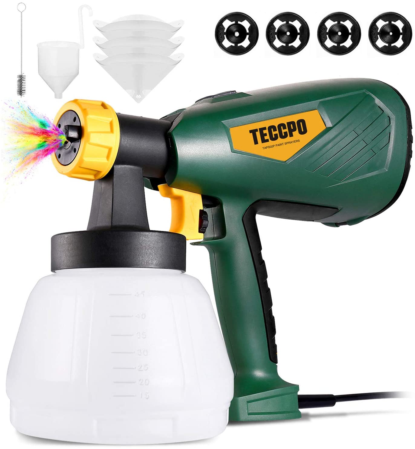 TECCPO Paint Sprayer, 4 Nozzles Sizes, 3 Spray Patterns, 1300ml Detachable Container, Great Finish - image 1 of 6
