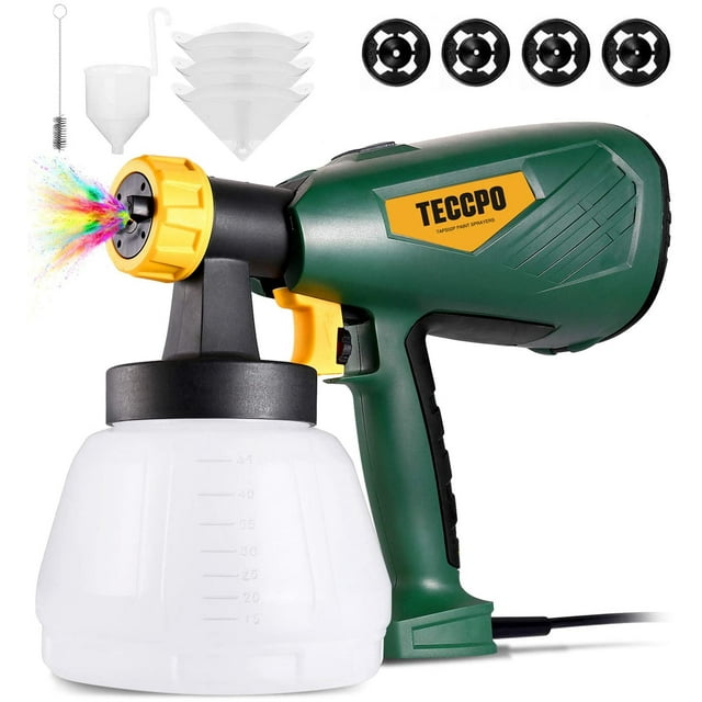 TECCPO Paint Sprayer, 4 Nozzles Sizes, 3 Spray Patterns, 1300ml Detachable Container, Great Finish