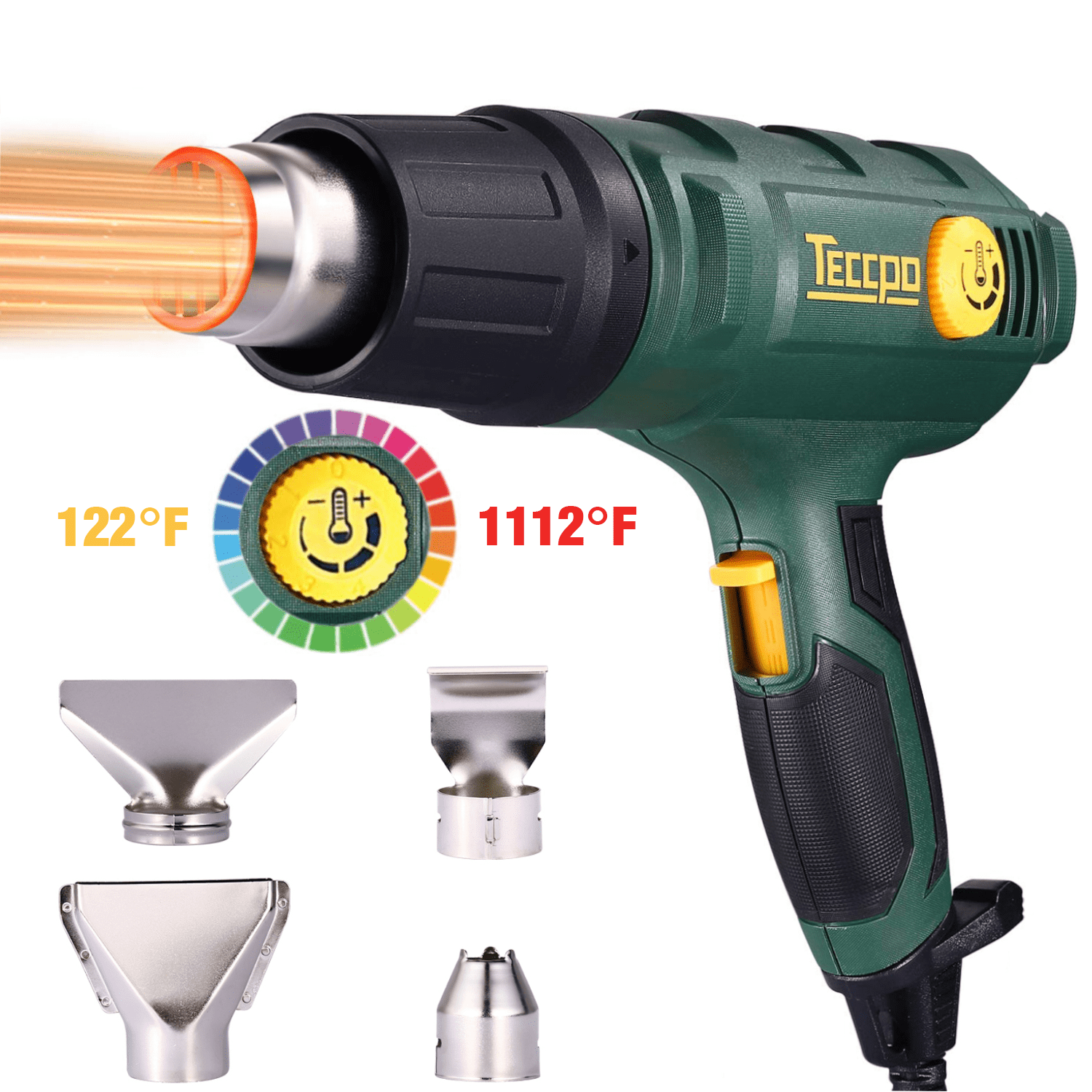 TECCPO TAHG08P 1500W Hot Air Gun, with Temperature Control, Green