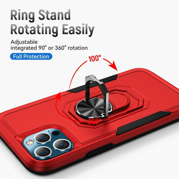 TECH CIRCE Rugged Shockproof Case for iPhone 17 Pro Max, Built-in Rotating Ring Kickstand, Compatible with Magnetic Car Mount, Lightweight Slim Impact-Resistant Protective Bumper Case, Red + Black