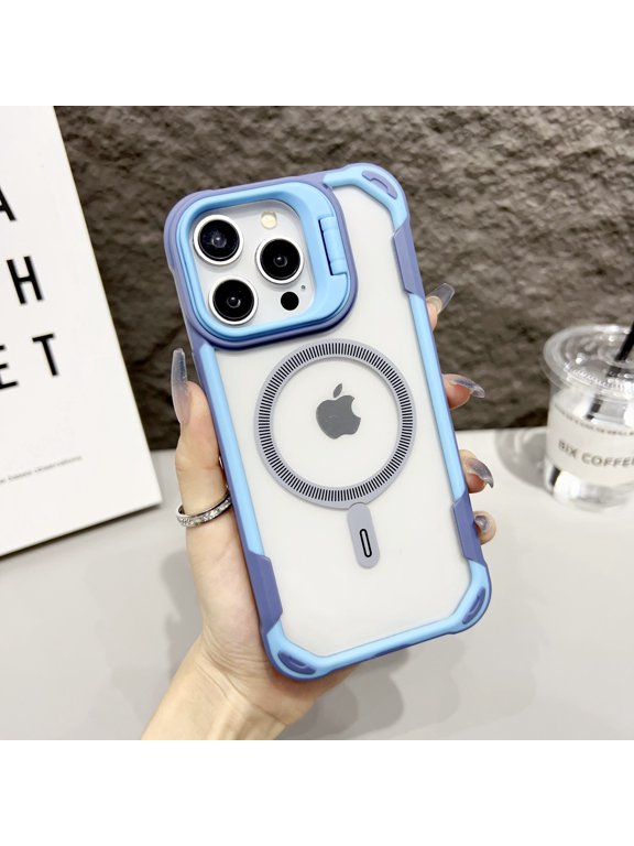 TECH CIRCE Shockproof Magnetic Phone Case for iPhone 14, Built-in Kickstand, Compatible with MagSafe and Magnetic Car Mount, Clear Back Lightweight Impact-Resistant Protective Cover, Blue