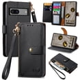 thumbnail image 1 of TECH CIRCL Wallet Case for Google Pixel 8 Pro,PU Leather Heart Pattern Zipper Magnetic Clasp Folio RFID Blocking Credit Card Slots Flip Kickstand Shockproof Purse Phone Case with Wrist Strap,Black, 1 of 10