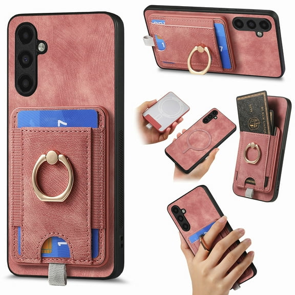 TECH CIRCLE 2 in 1 Detachable Magnetic Wallet Case For Galaxy A52 5G,360°Rotation Ring Holder Kickstand PU Leather Card Slots Shockproof Protective Cover for Samsung Galaxy A52 5G 6.5" 2021,Pink