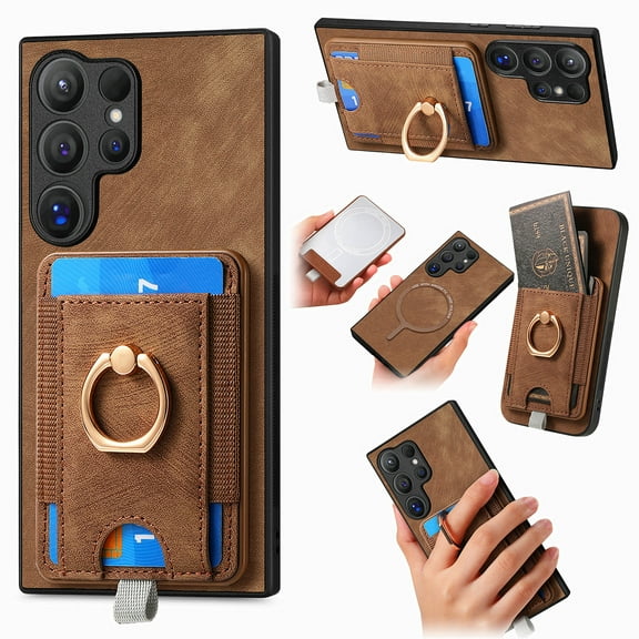TECH CIRCLE 2 in 1 Detachable Magnetic Wallet Case For Galaxy S23 FE,360°Rotation Ring Holder Kickstand PU Leather Card Slots Shockproof Protective Cover for Samsung Galaxy S23 FE 2023,Brown