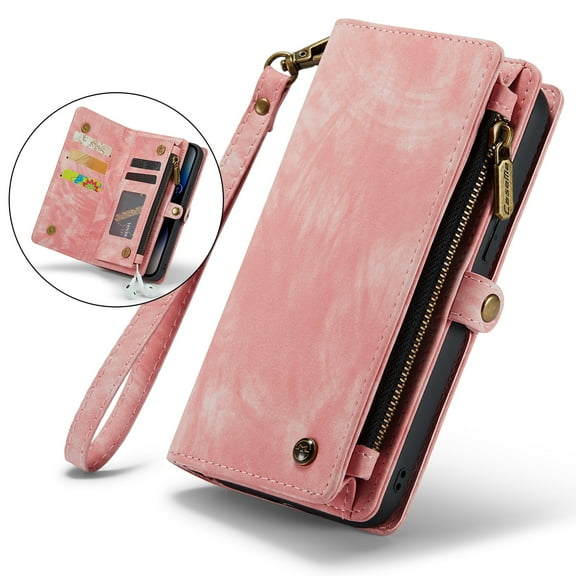 TECH CIRCLE 2-in-1 Magnetic Phone Case with Wrist Strap for Google Pixel 10 Pro XL 2025, Detachable Flip Wallet Case with 8 Card Slots, Zipper Pocket, Stand, Protective Slim Magnetic Back Cover, Pink