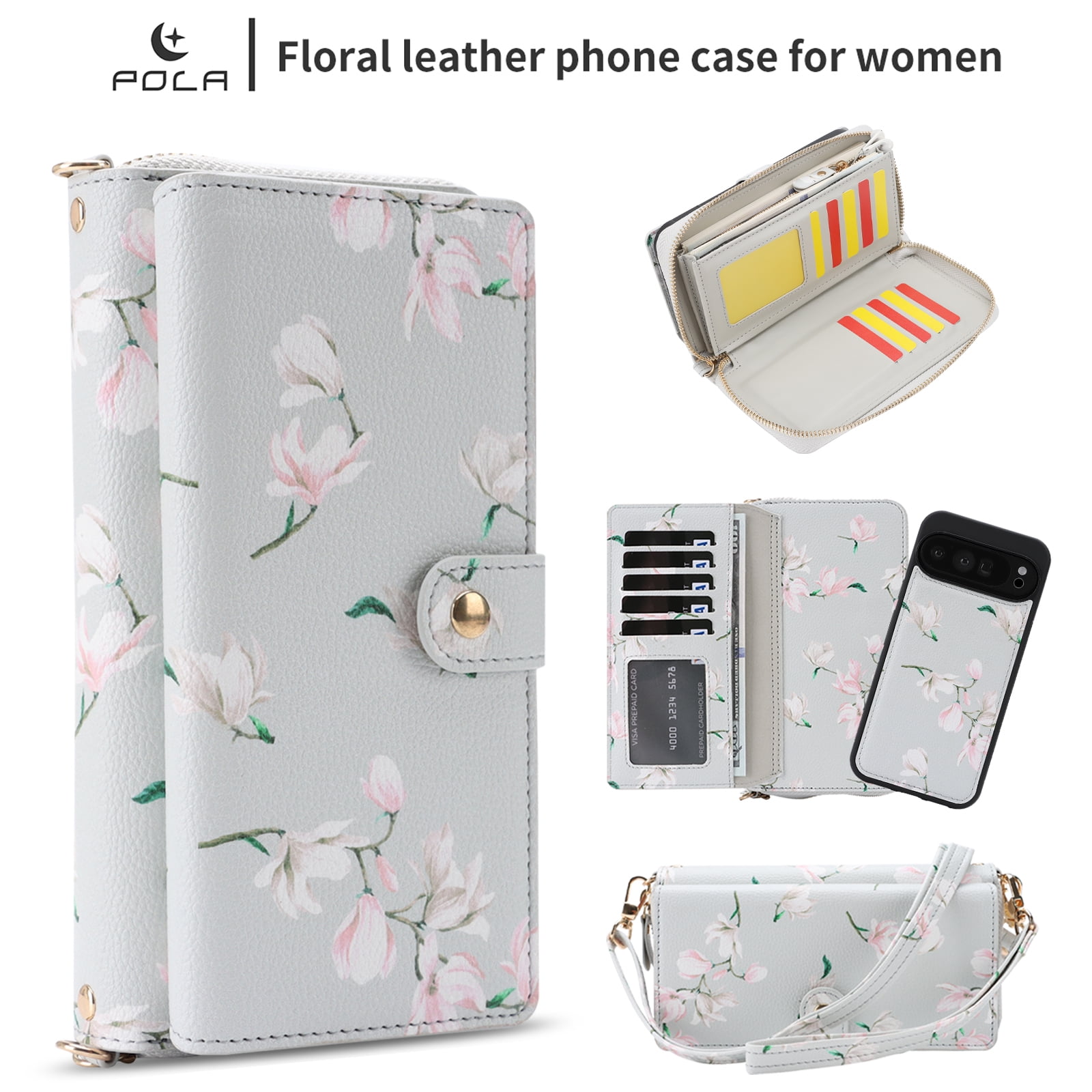 TECH CIRCLE 2-in-1 Wallet Case for Google Pixel 10 Pro XL (6.8", 2025), Detachable Magnetic Back Cover, Flip Flower Phone Case with 15 Card Slots, Zipper Pocket, Crossbody Strap, Wrist Strap, Gray