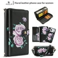 thumbnail image 1 of TECH CIRCLE 2-in-1 Wallet Case for iPhone 13 (6.1", 2021), Detachable Magnetic Back Cover, Flip Flower Phone Case with 15 Card Slots, Zipper Pocket, Crossbody Strap, Wrist Strap, Black, 1 of 12