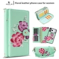 thumbnail image 1 of TECH CIRCLE 2-in-1 Wallet Case for iPhone 14 Plus (6.7", 2022), Detachable Magnetic Back Cover, Flip Flower Phone Case with 15 Card Slots, Zipper Pocket, Crossbody Strap, Wrist Strap, Green, 1 of 12