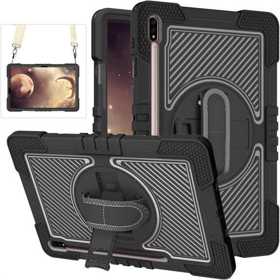 TECH CIRCLE 2019 Galaxy Tab A 8.0 Case (SM-T290), Sturdy Kickstand Rugged Case with Adjustable Hand/Shoulder Strap, Black