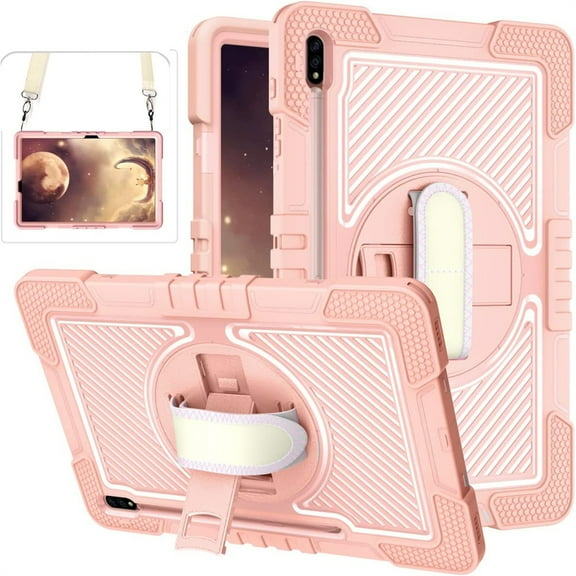 TECH CIRCLE 2019 Galaxy Tab A 8.0 Case (SM-T290), Sturdy Kickstand Rugged Case with Adjustable Hand/Shoulder Strap, Rosegold