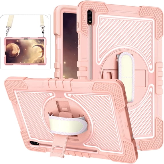 TECH CIRCLE 2019 Galaxy Tab A 8.0 Case (SM-T290), Sturdy Kickstand Rugged Case with Adjustable Hand/Shoulder Strap, Rosegold