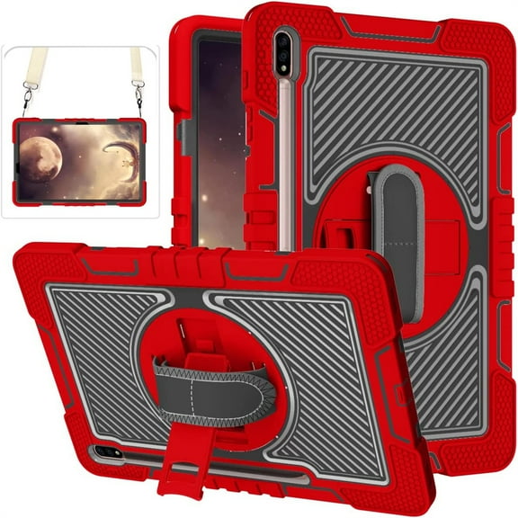 TECH CIRCLE  2021 Galaxy Tab A7 Lite Case 8.7" (SM-T220), Shockproof Rugged Kickstand Kids Case with Hand/Shoulder Strap, Red