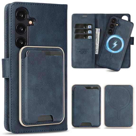 TECH CIRCLE 3-in-1 Phone Case for Galaxy S23 6.1" (2023), Magnetic Flip Wallet Case with Detachable Magnetic Back Cover and PU Leather Card Holder, Compatible with MagSafe Accessory, Blue