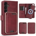 thumbnail image 1 of TECH CIRCLE 3-in-1 Phone Case for Galaxy S23 6.1" (2023), Magnetic Flip Wallet Case with Detachable Magnetic Back Cover and PU Leather Card Holder, Compatible with MagSafe Accessory, Red, 1 of 7