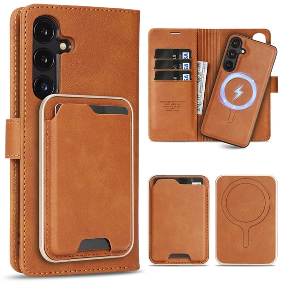 TECH CIRCLE 3-in-1 Phone Case for Galaxy S23 6.1" (2023), Magnetic Flip Wallet Case with Detachable Magnetic Back Cover and PU Leather Card Holder, Compatible with MagSafe Accessory, Brown