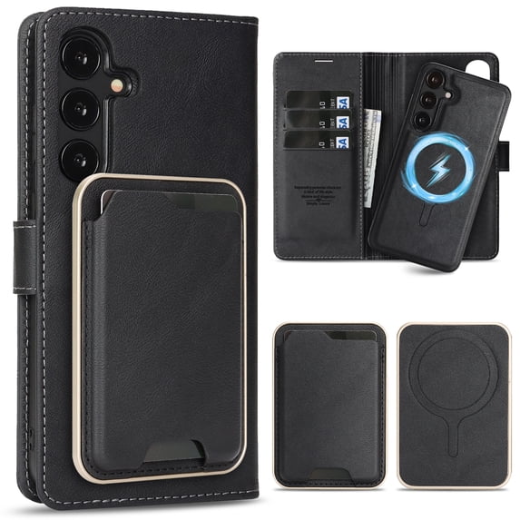 TECH CIRCLE 3-in-1 Phone Case for Galaxy S23 Plus 6.6" (2023), Magnetic Flip Wallet Case with Detachable Magnetic Back Cover and PU Leather Card Holder, Compatible with MagSafe Accessory, Black