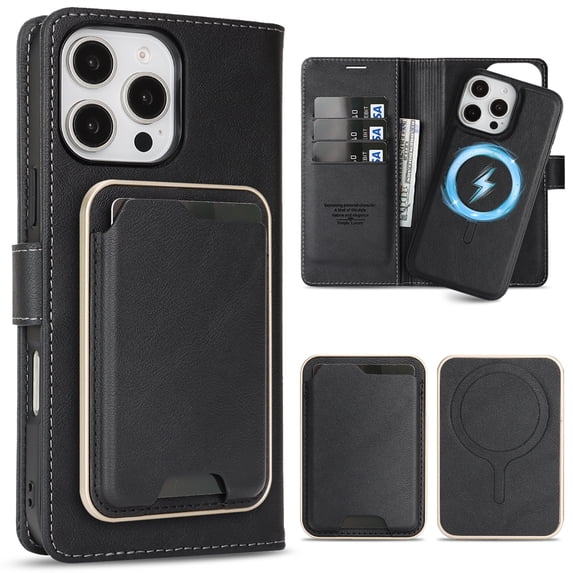 TECH CIRCLE 3-in-1 Phone Case for iPhone 15 Pro Max (2023 Release, 6.7"), Magnetic Flip Wallet Case with Detachable Magnetic Back Cover and Card Holder, Compatible with MagSafe Accessory, Black