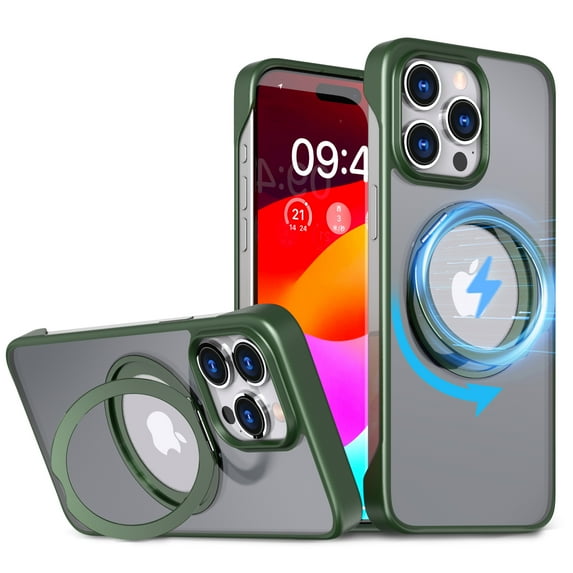 TECH CIRCLE 360°Rotatable Magnetic Ring For iPhone 12 Pro/12 Case Compatible with MagSafe Military Drop Protection Magnetic Stand Protective Translucent Case for Apple iPhone 12 Pro /12 6.1,Green