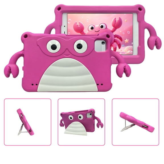 TECH CIRCLE 3D Cartoon Crab Shockproof Case for Most 8 inch Tablet, Built-in Kickstand, Protective, Lightweight, Drop Proof, Scratch Resistant, Durable TPU Cute Cover for Kid, Rose