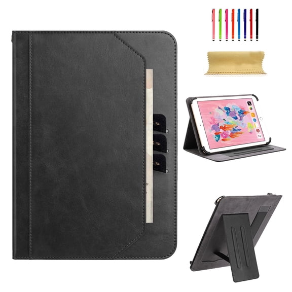 TECH CIRCLE for 7 Inch Tablet Android 11/12/13/14 Tablet Universal Case with Stand (Portrait/Landscape Viewing Angles)/Hand Strap/Front Pocket/Card Slots, PU Leather Folio Case with Lanyard, Black