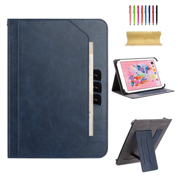 TECH CIRCLE for 7 Inch Tablet Android 11/12/13/14 Tablet Universal Case with Stand (Portrait/Landscape Viewing Angles)/Hand Strap/Front Pocket/Card Slots, PU Leather Folio Case with Lanyard, Darkblue