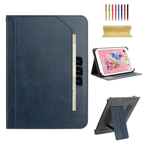 TECH CIRCLE for 8 Inch Tablet Android 11/12/13/14 Tablet Universal Case with Stand (Portrait/Landscape Viewing Angles)/Hand Strap/Front Pocket/Card Slots, PU Leather Folio Case with Lanyard, Darkblue