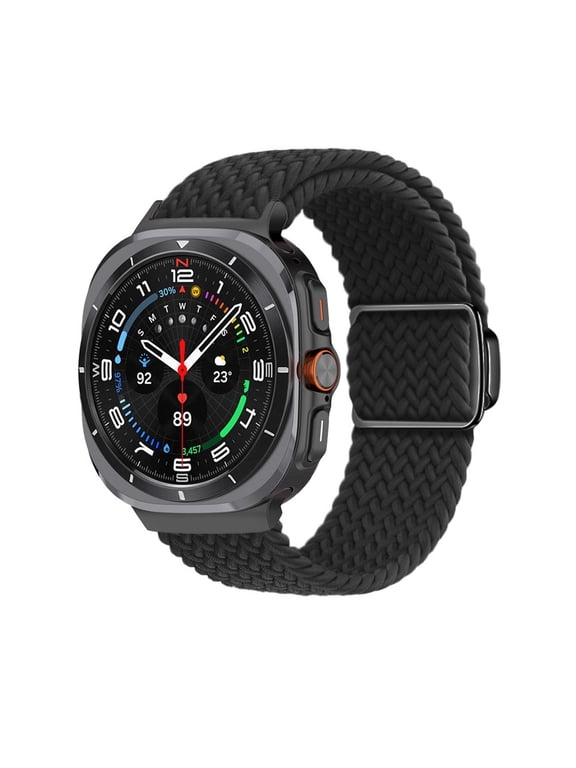 TECH CIRCLE Adjustable Stretchy Sport Nylon Watch Bands Replacement for Samsung Galaxy Watch Ultra 47mm Smartwatch - Breathable Wristbands with Magnetic Clasp for Women Men, Black