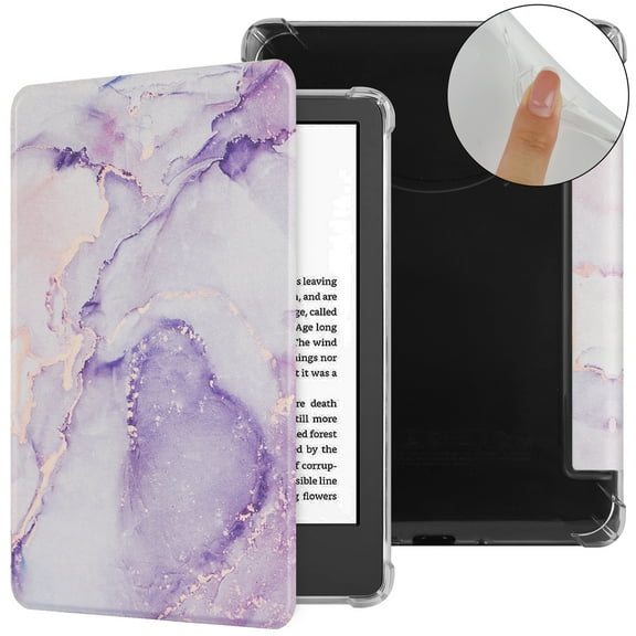 TECH CIRCLE for Amazon Kindle (11th Generation) Case 6" 2024/2022 Release, Clear Back Cute Folio Case PU Leather Protective Cover Slim Thin Lightweight Flip Case with Auto Sleep Wake, White Purple