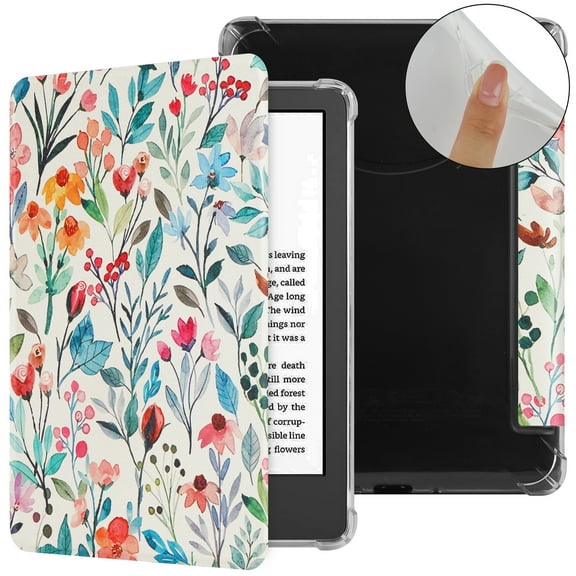 TECH CIRCLE for Amazon Kindle (11th Generation) Case 6" 2024/2022 Release, Clear Back Cute Folio Case PU Leather Protective Cover Slim Thin Lightweight Flip Book Case with Auto Sleep Wake, Floral