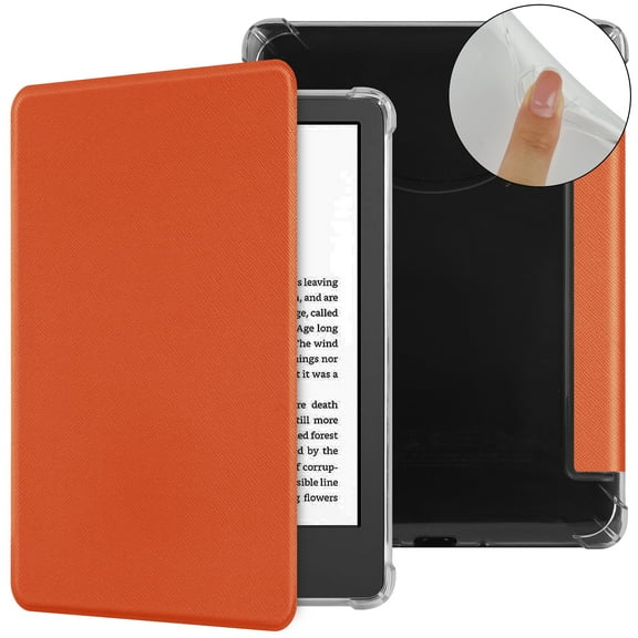 TECH CIRCLE for Amazon Kindle (11th Generation) Case 6" 2024/2022 Release, Clear Back Folio Case PU Leather Protective Cover, Slim Thin Lightweight Solid Flip Book Case with Auto Sleep Wake, Orange