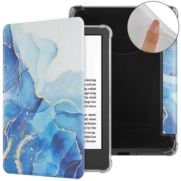 TECH CIRCLE for Amazon Kindle Paperwhite 6.8" Case 11th Generation 2021 Released, Clear Back Cute Folio Case PU Leather Protective Cover Slim Thin Lightweight Case with Auto Sleep Wake, Blue White