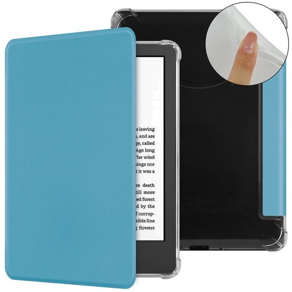 TECH CIRCLE for Amazon Kindle Paperwhite 6.8" Case 11th Generation 2021 Released, Clear Back Folio Case PU Leather Protective Cover, Slim Thin Lightweight Solid Flip Case with Auto Sleep Wake, Skyblue
