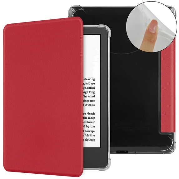 TECH CIRCLE for Amazon Kindle Paperwhite 6.8" Case 11th Generation 2021 Released, Clear Back Folio Case PU Leather Protective Cover, Slim Thin Lightweight Solid Flip Case with Auto Sleep Wake, Red