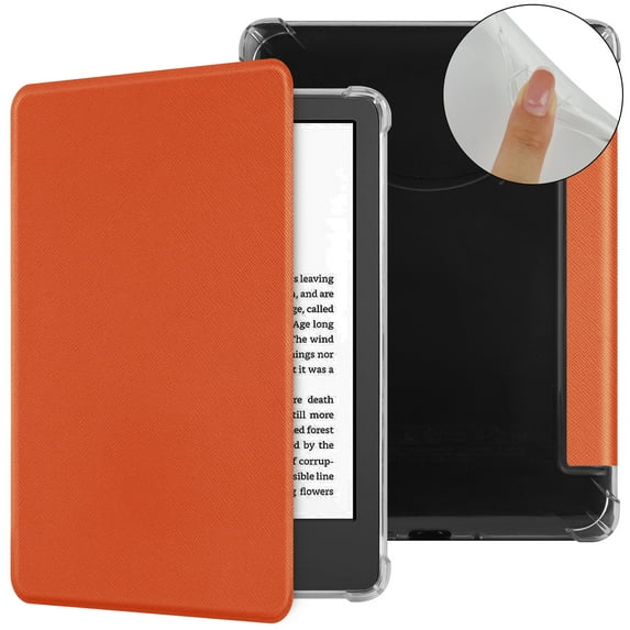 TECH CIRCLE for Amazon Kindle Paperwhite 7" Case 12th Generation 2024, Kindle Colorsoft Signature Edition Case 7" 2024, Clear Back Cover PU Leather Solid Thin Folio Case with Auto Sleep Wake, Orange