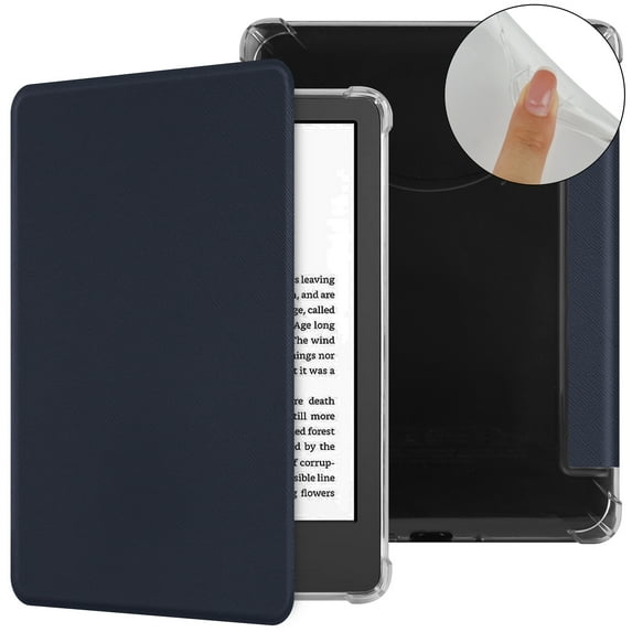TECH CIRCLE for Amazon Kindle Paperwhite 7" Case 12th Generation 2024, Kindle Colorsoft Signature Edition Case 7" 2024, Clear Back Cover PU Leather Solid Thin Folio Case with Auto Sleep Wake, Darkblue