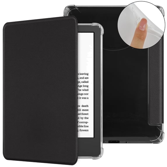 TECH CIRCLE for Amazon Kindle Paperwhite 7" Case 12th Generation 2024, Kindle Colorsoft Signature Edition Case 7" 2024, Clear Back Cover PU Leather Solid Thin Folio Case with Auto Sleep Wake, Black