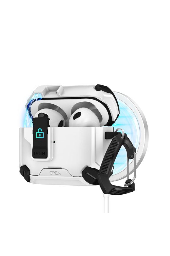 TECH CIRCLE for Apple AirPods 4 (4th Gen, 2024 Release) Magnetic Case with Keychain, Safety Lock Clip, Compatible with MagSafe Charging, Lightweight Protective Hard Shell Headphone Cover, White
