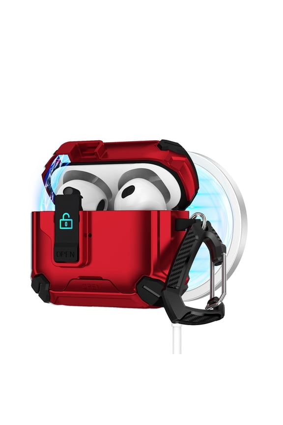TECH CIRCLE for Apple AirPods 4 (4th Gen, 2024 Release) Magnetic Case with Keychain, Safety Lock Clip, Compatible with MagSafe Charging, Lightweight Protective Hard Shell Headphone Cover, Red