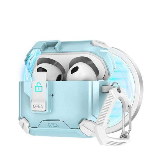 TECH CIRCLE for Apple AirPods 4 (4th Gen, 2024 Release) Magnetic Case with Keychain, Safety Lock Clip, Compatible with MagSafe, Lightweight Protective Hard Shell Headphone Cover, Bluewhite