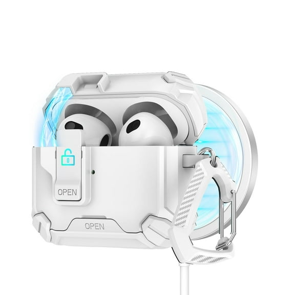 TECH CIRCLE for Apple AirPods 4 (4th Gen, 2024 Release) Magnetic Case with Keychain, Safety Lock Clip, Compatible with MagSafe, Lightweight Protective Hard Shell Headphone Cover, Whitewhite
